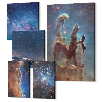 Sada 5 obrazov Kozmické krajiny galaxií a hmlovín na nočnej oblohe