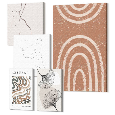 Sada obrazov pentaptych Štýlové abstraktné kompozície s figurálnymi motívmi