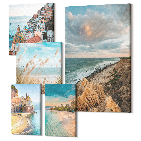 Sada obrazov pentaptych Prímorská krajina a malebné pláže sveta