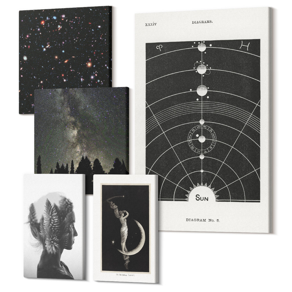 Sada obrazov pentaptych Kozmické inšpirácie galaxie a tajomstvá vesmíru