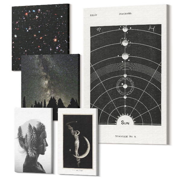 Sada obrazov pentaptych Kozmické inšpirácie galaxie a tajomstvá vesmíru