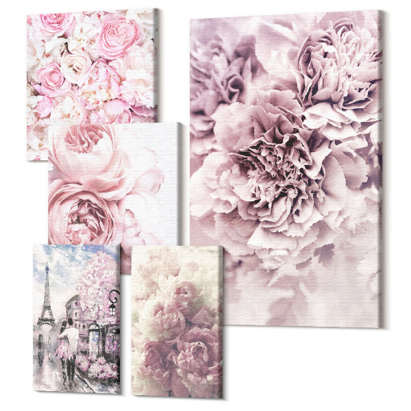 Sada obrazov na stenu pentaptych Kvetinové aranžmány v romantickom vintage štýle
