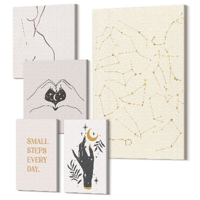 Sada 5 obrazov Minimalistické motívy inšpirované vesmírom a prírodou