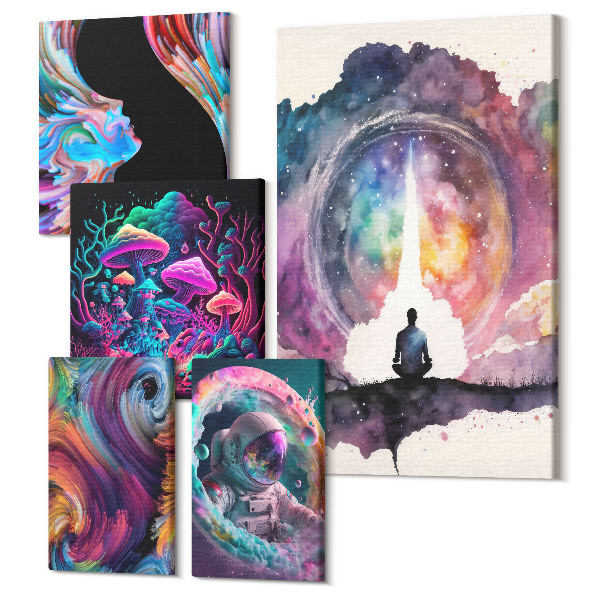 Sada 5 obrazov Kozmické inšpirácie vo farebnej estetike surrealizmu