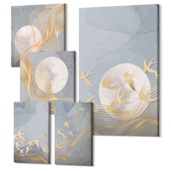 Sada obrazov pentaptych Harmónia prírody v jemných odtieňoch a motívoch