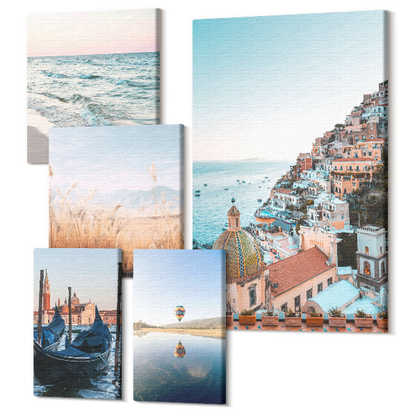 Sada obrazov na stenu pentaptych Očarujúce výhľady na prímorské mestá a krajinu