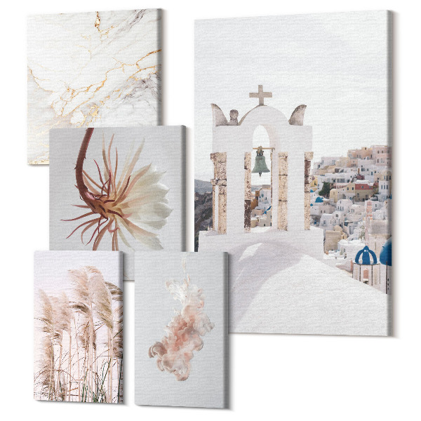 Sada obrazov pentaptych Štýlové pohľady na architektúru a prírodu v pasteloch