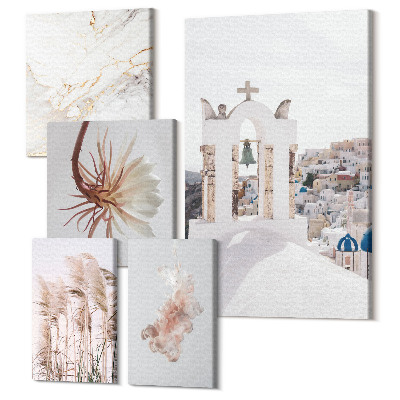 Sada obrazov pentaptych Štýlové pohľady na architektúru a prírodu v pasteloch