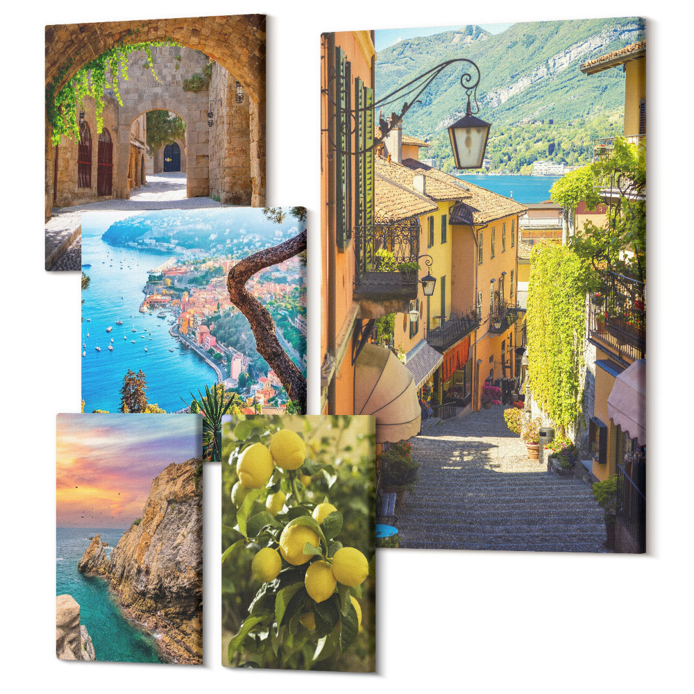 Sada obrazov pentaptych Očarujúce výhľady na prímorské mestá a krajinu