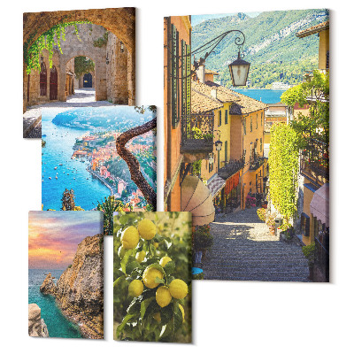 Sada obrazov pentaptych Očarujúce výhľady na prímorské mestá a krajinu