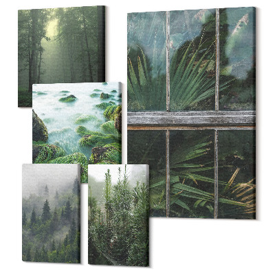 Sada obrazov na stenu pentaptych Zelená krajina s lesmi a prirodzenou vegetáciou