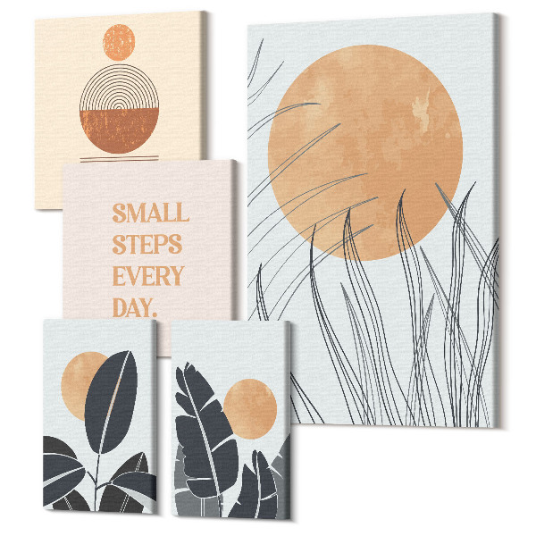 Sada 5 obrazov Štýlová grafika s rastlinnými motívmi a inšpiratívnymi sloganmi