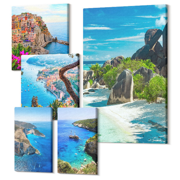 Sada obrazov na stenu pentaptych Prímorská krajina s malebným výhľadom na pobrežie