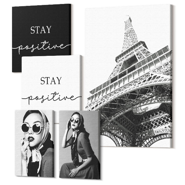 Sada obrazov na stenu pentaptych Štýlová grafika s módnymi a parížskymi akcentmi