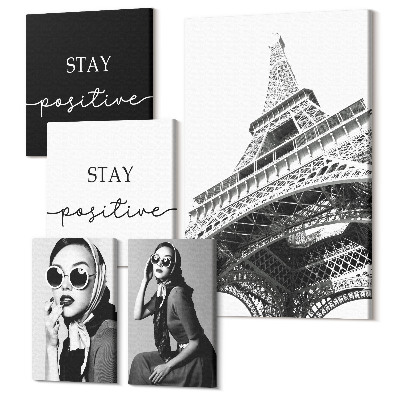 Sada obrazov na stenu pentaptych Štýlová grafika s módnymi a parížskymi akcentmi