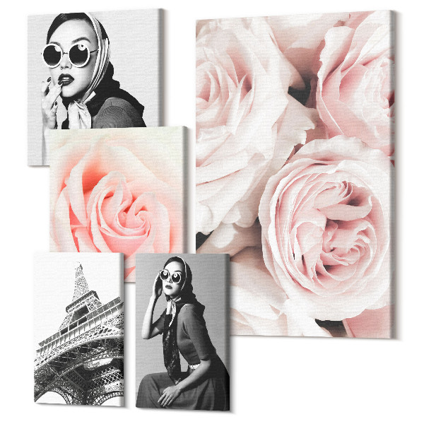 Sada obrazov pentaptych Štýlové portréty a romantické ruže v elegantnom vydaní