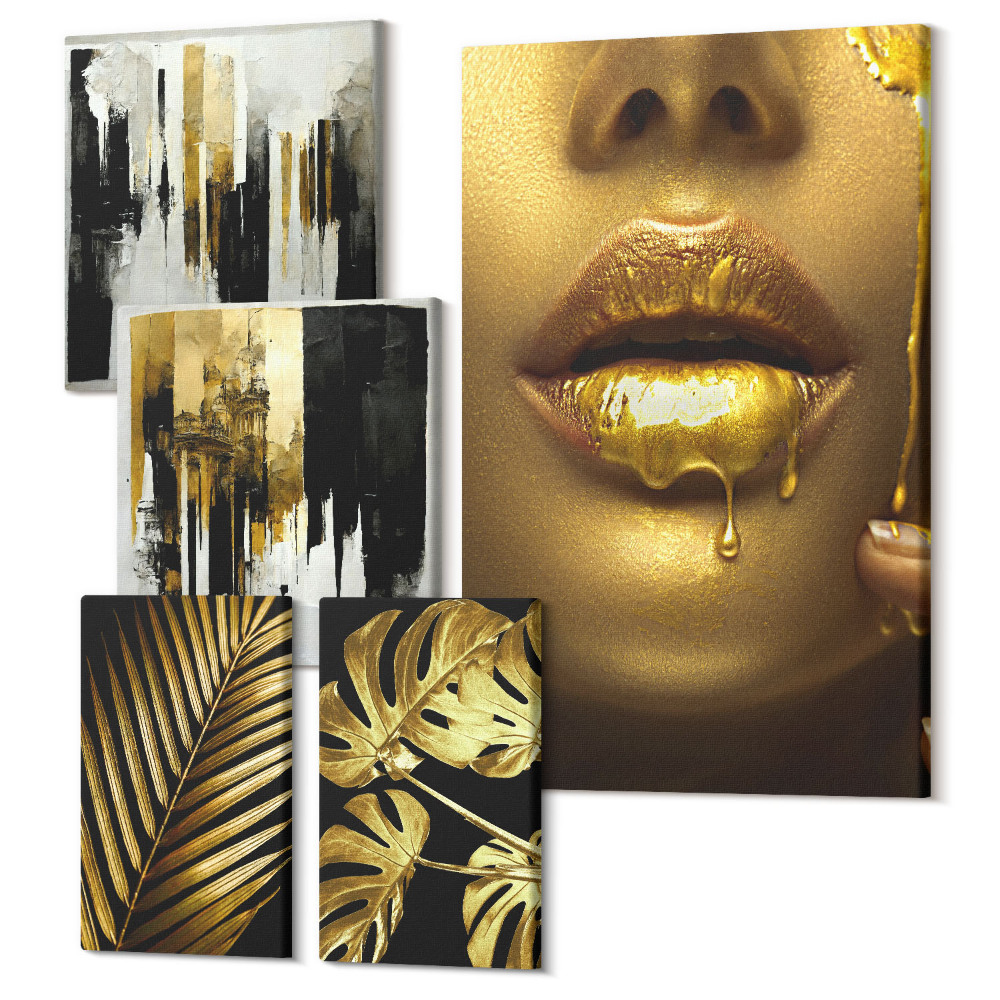 Sada obrazov pentaptych Glamour štýl s rastlinnými motívmi a ľudskými tvárami