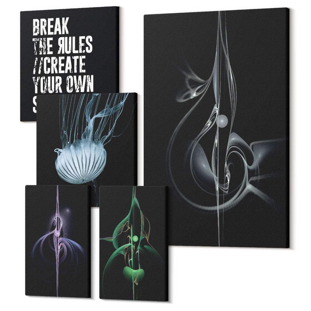 Sada obrazov pentaptych Abstraktné kompozície s témou kreativity a výrazu