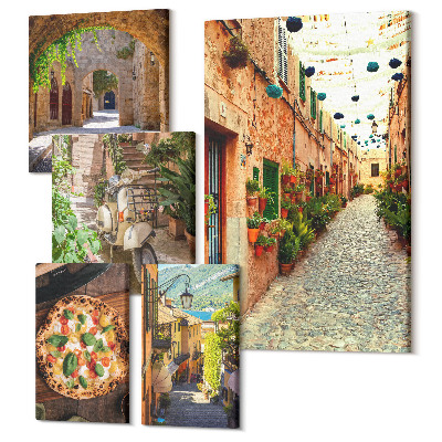 Sada 5 obrazov Očarujúce uličky a chutné jedlá v talianskom štýle