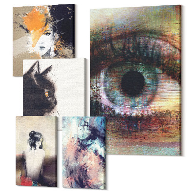 Sada obrazov na stenu pentaptych Moderné umelecké portréty a abstrakcia v súprave