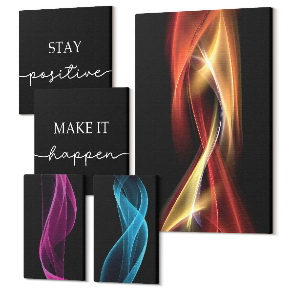 Sada obrazov na stenu pentaptych Inšpiratívne citáty a abstraktné svetelné vzory