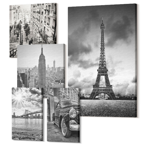 Sada 5 obrazov Mestská krajina so svetovými architektonickými ikonami