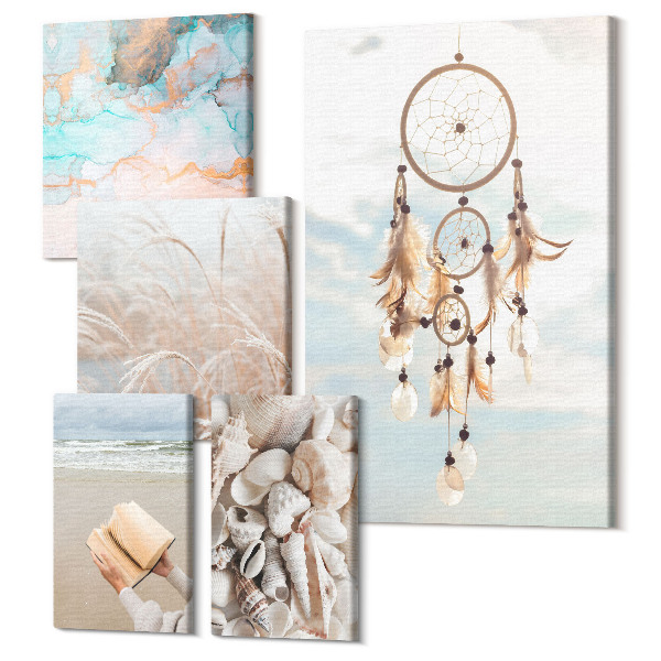 Sada obrazov pentaptych Boho štýl sníva o pláži a prírode v jemných tónoch