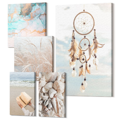 Sada obrazov pentaptych Boho štýl sníva o pláži a prírode v jemných tónoch