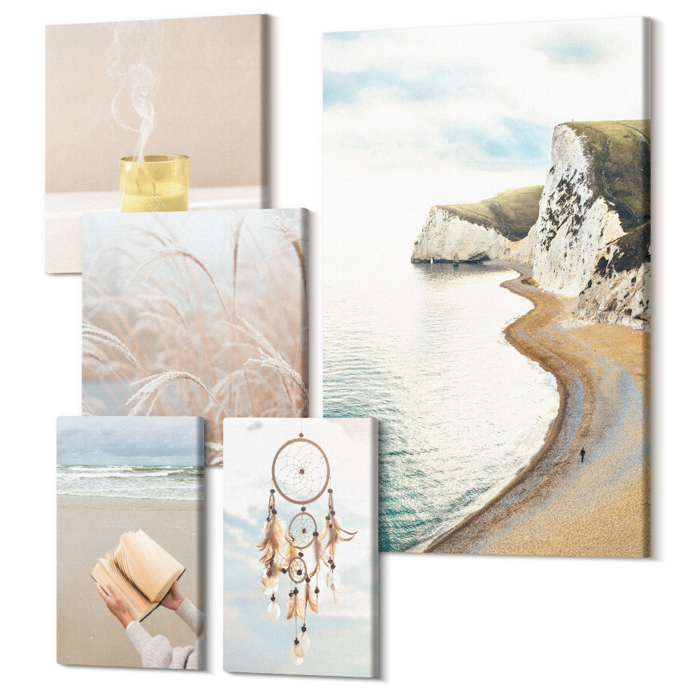 Sada obrazov pentaptych Relaxačné prírodné motívy s knihami a snami