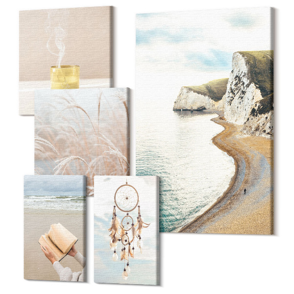 Sada obrazov pentaptych Relaxačné prírodné motívy s knihami a snami