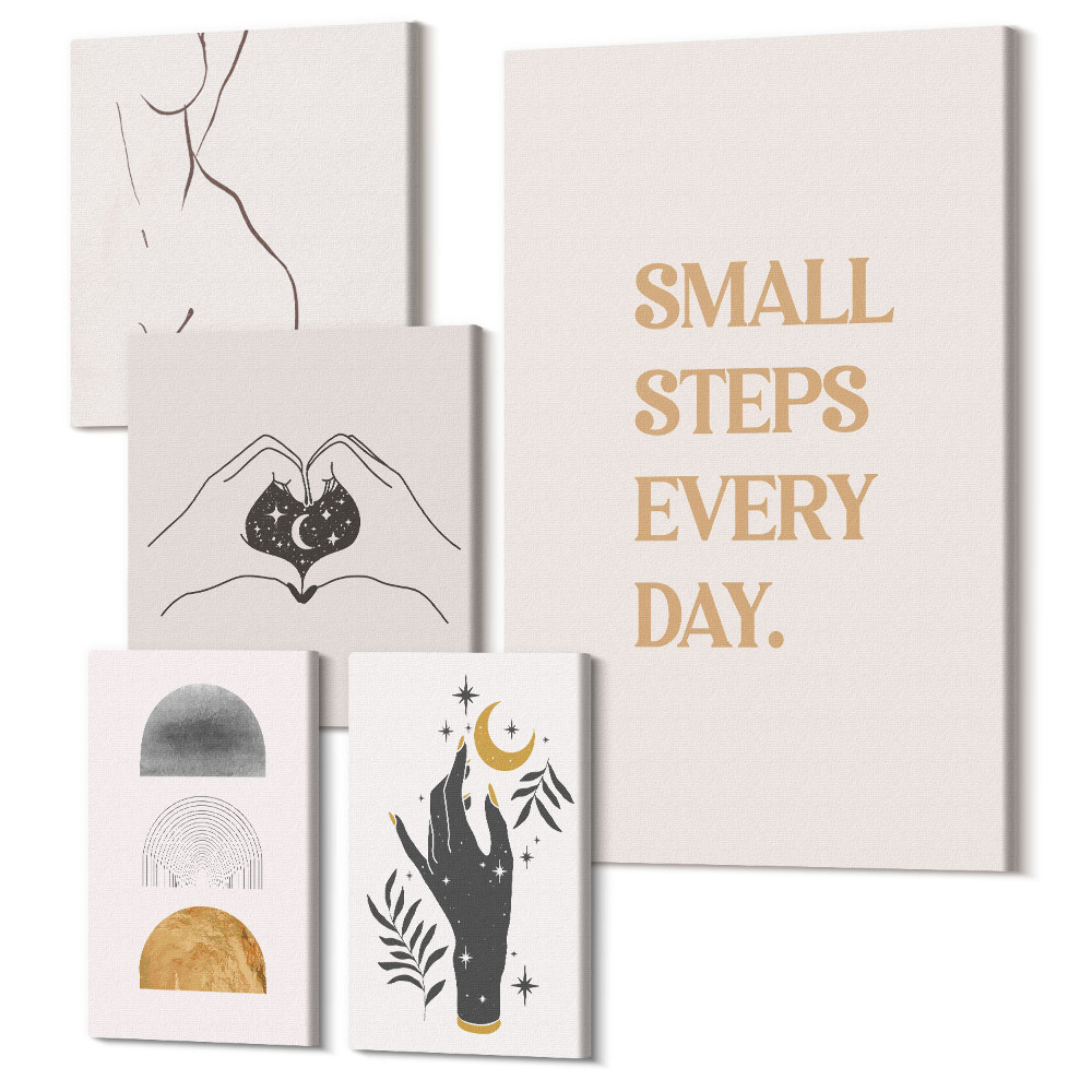 Sada obrazov pentaptych Motivácia a pozitívne myslenie v minimalistickom štýle