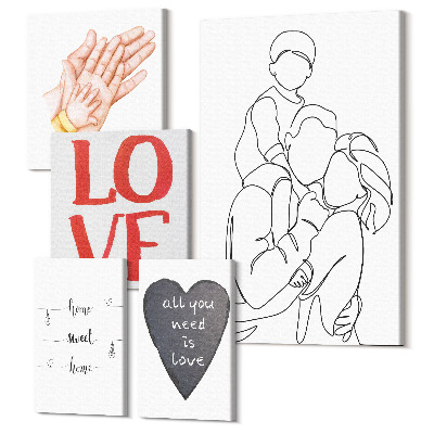 Sada obrazov pentaptych Rodina, láska, teplo, domov, chvíle šťastia