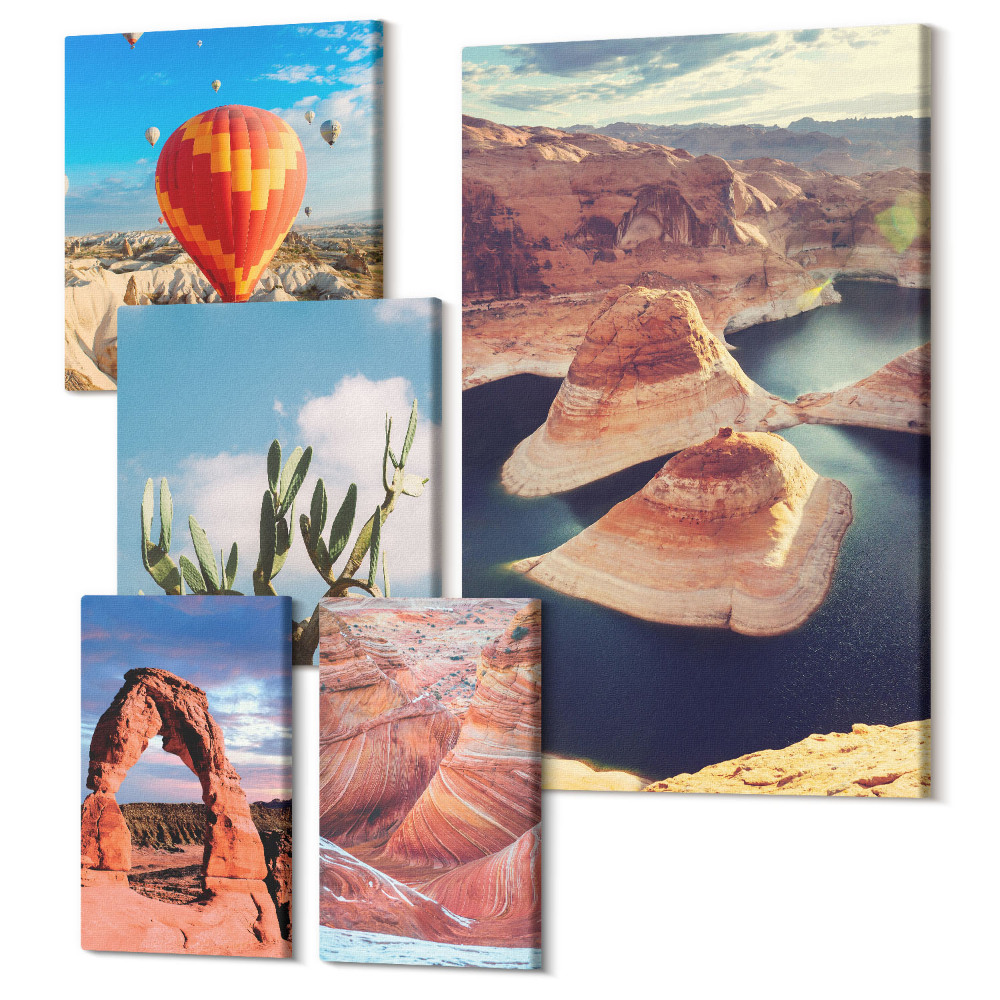 Sada obrazov na stenu pentaptych Prírodná krajina s horami a vodnými útvarmi