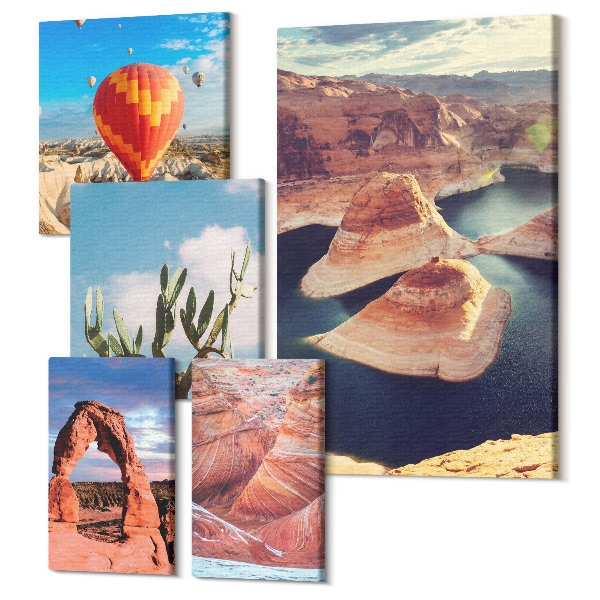 Sada obrazov na stenu pentaptych Prírodná krajina s horami a vodnými útvarmi