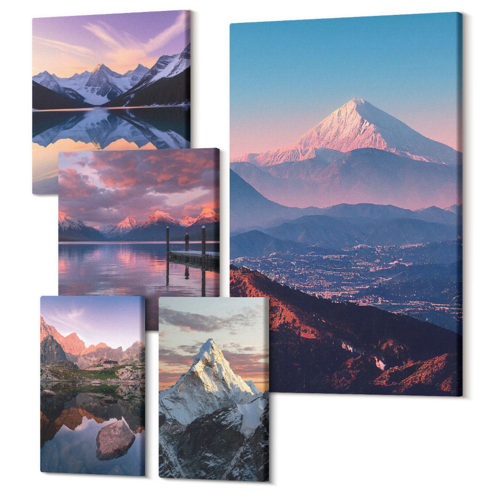 Sada obrazov na stenu pentaptych Horská krajina s výhľadom na malebné štíty