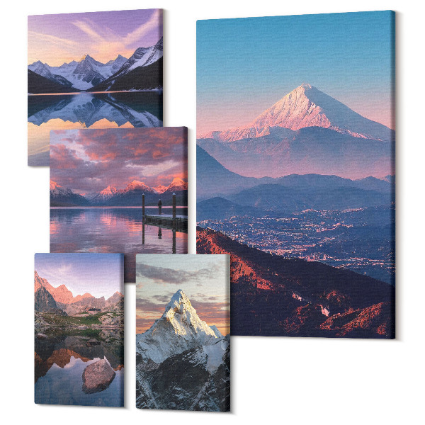 Sada obrazov na stenu pentaptych Horská krajina s výhľadom na malebné štíty