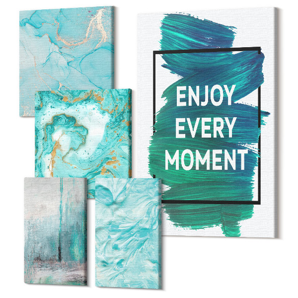 Sada obrazov pentaptych Abstraktné kompozície s inšpiratívnymi nápismi a vzormi