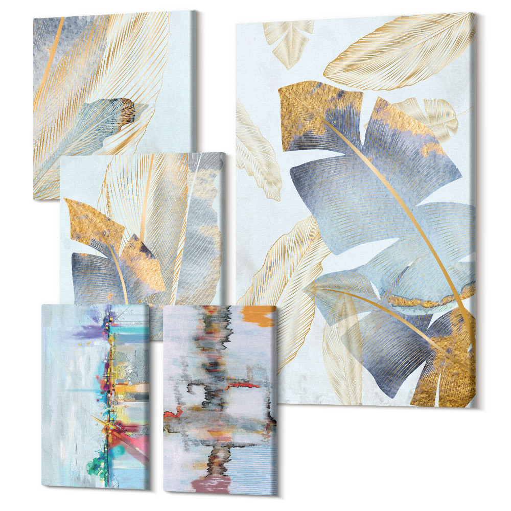 Sada obrazov na stenu pentaptych Rastlinné motívy s modernými umeleckými akcentmi