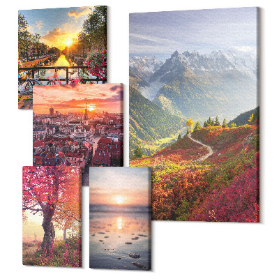 Sada obrazov pentaptych Horská krajina a výhľad na mestskú prírodu
