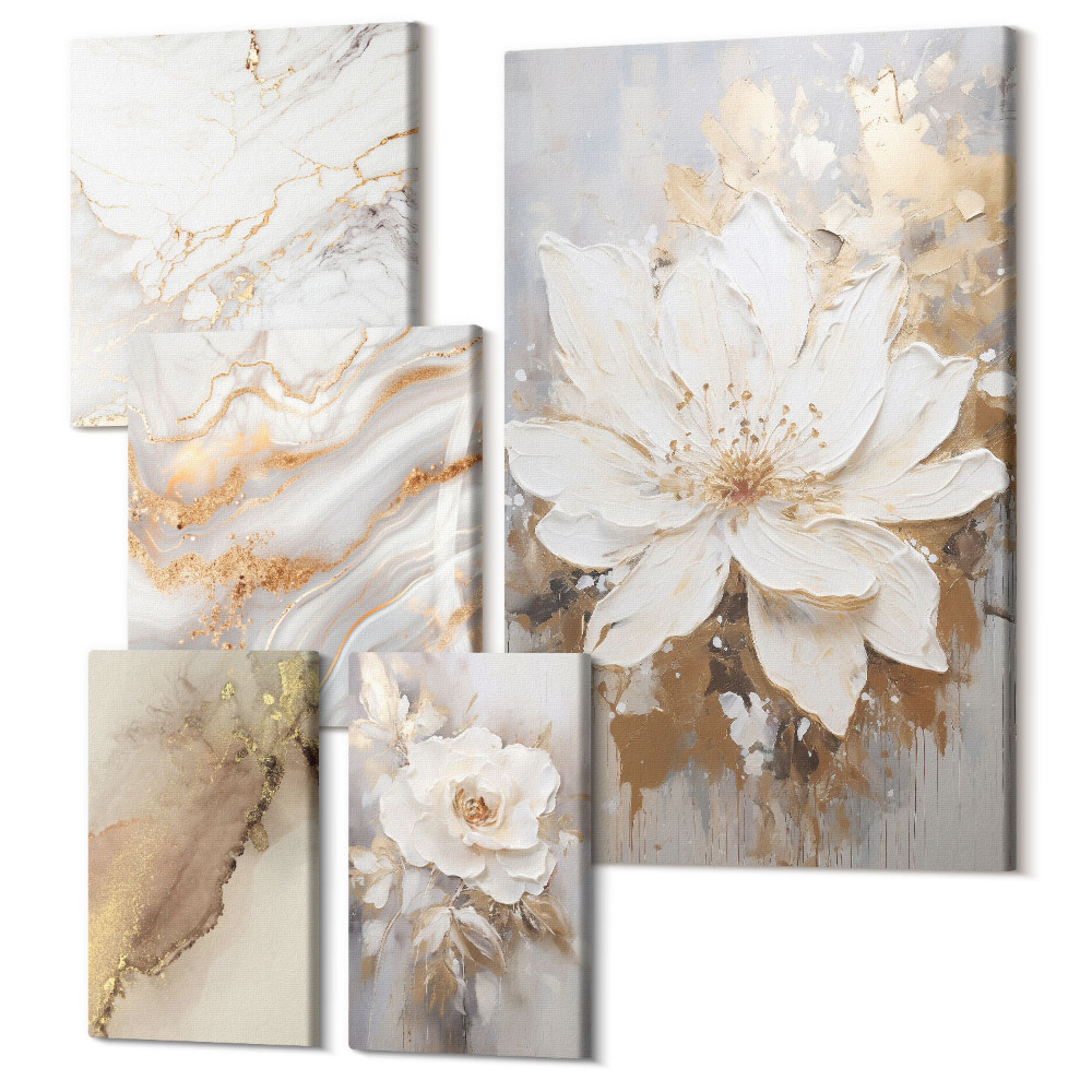 Sada obrazov na stenu pentaptych Kvetinové kompozície v elegantnom, modernom štýle