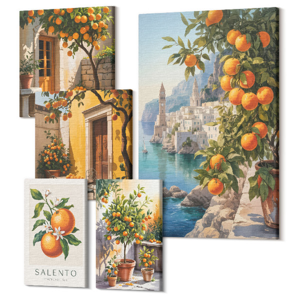 Sada obrazov na stenu pentaptych Atmosférický výhľad s ovocnými akcentmi na stene