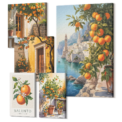 Sada obrazov na stenu pentaptych Atmosférický výhľad s ovocnými akcentmi na stene