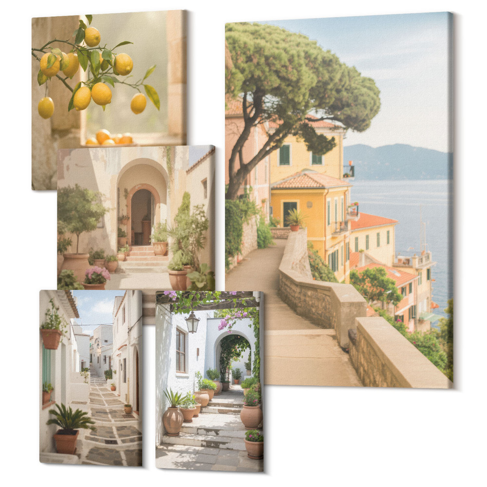 Sada obrazov pentaptych Očarujúce uličky a ovocie v stredomorskom štýle