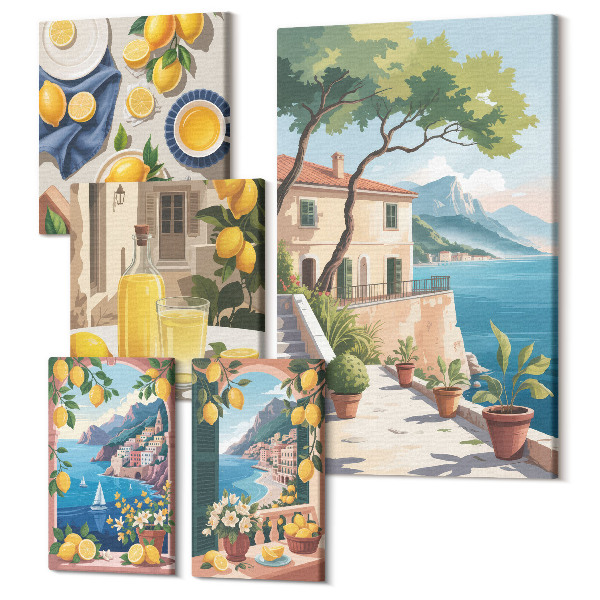 Sada obrazov pentaptych Citróny s výhľadom na malebnú krajinu
