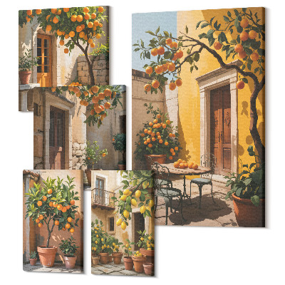 Sada obrazov pentaptych Citrusové plody v slnečných záhradách a terasách