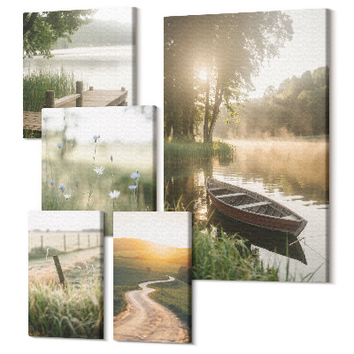 Sada obrazov pentaptych Pokojná prírodná krajina s vodou a zeleňou