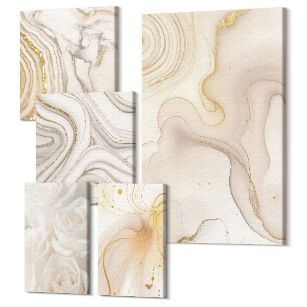 Sada 5 obrazov Abstraktné kompozície v odtieňoch béžovej a bielej