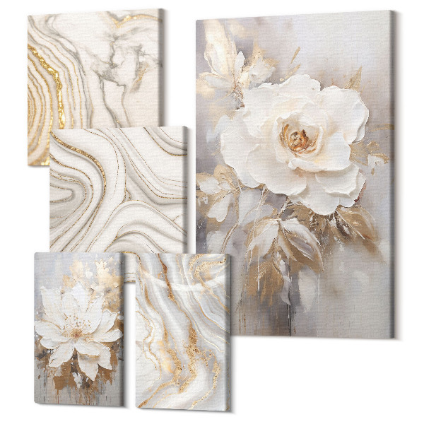 Sada obrazov pentaptych Kvetinové motívy a abstraktné vzory v elegantnom štýle