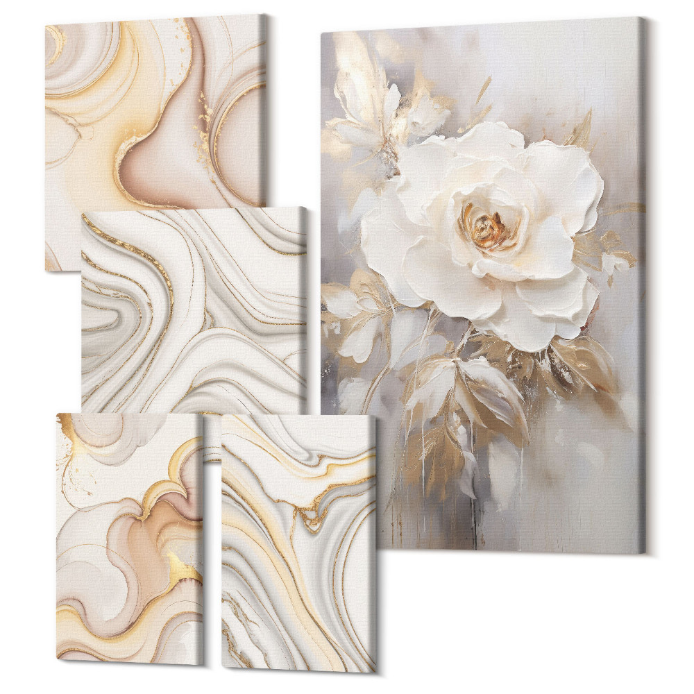 Sada 5 obrazov Kvetinové motívy a abstraktné vzory v elegantnom štýle