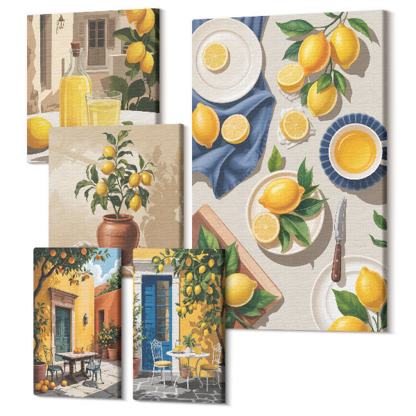 Sada 5 obrazov Citrónové inšpirácie v stredomorskom štýle
